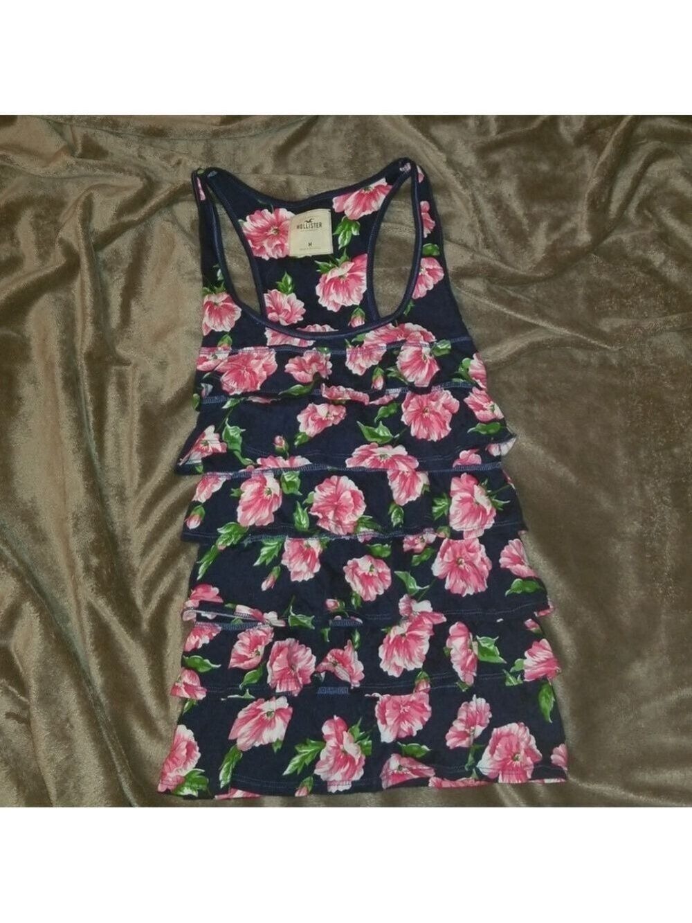 Floral Ruffle Top Navy